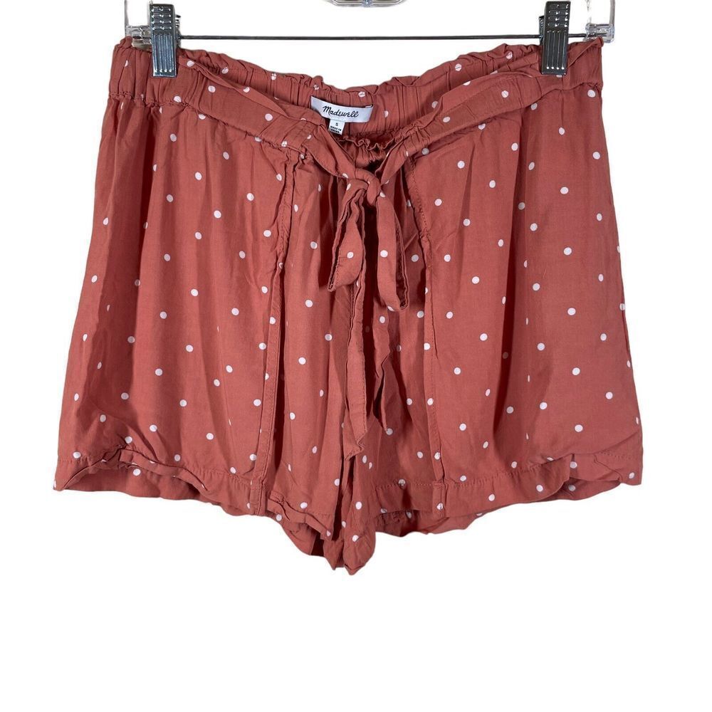 Madewell Drapey Pull-On Shorts in Polka Dot Size Small Pink & White Drawstring